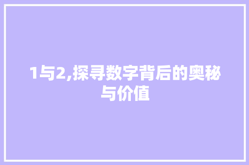 1与2,探寻数字背后的奥秘与价值