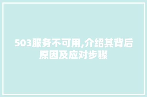 503服务不可用,介绍其背后原因及应对步骤