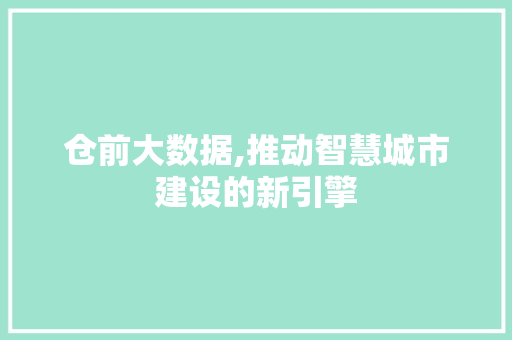 仓前大数据,推动智慧城市建设的新引擎