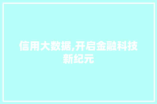 信用大数据,开启金融科技新纪元