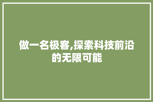 做一名极客,探索科技前沿的无限可能