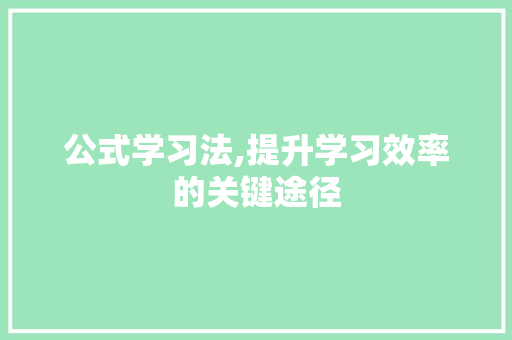 公式学习法,提升学习效率的关键途径