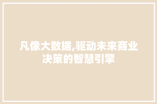 凡像大数据,驱动未来商业决策的智慧引擎