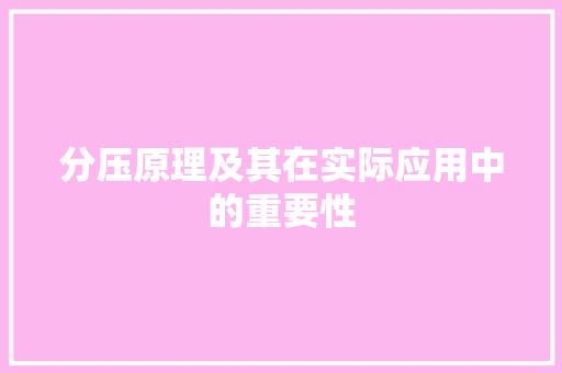 分压原理及其在实际应用中的重要性