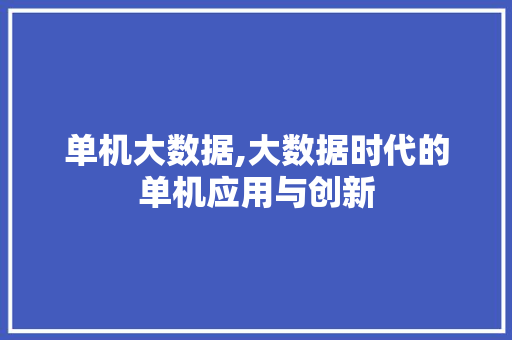 单机大数据,大数据时代的单机应用与创新