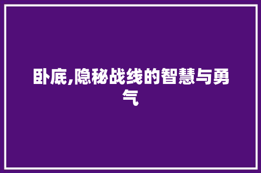 卧底,隐秘战线的智慧与勇气