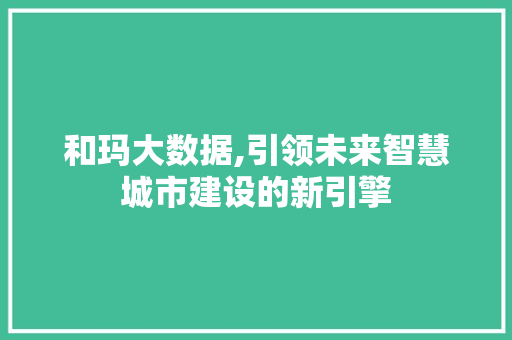 和玛大数据,引领未来智慧城市建设的新引擎