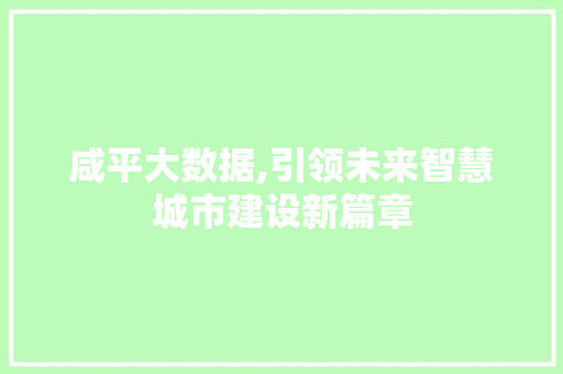 咸平大数据,引领未来智慧城市建设新篇章