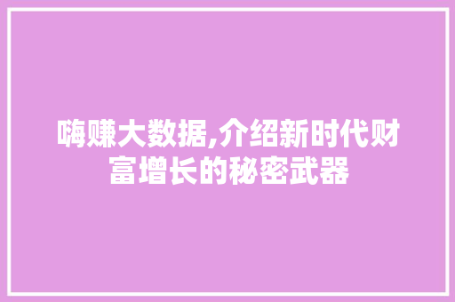 嗨赚大数据,介绍新时代财富增长的秘密武器