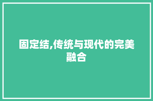 固定结,传统与现代的完美融合