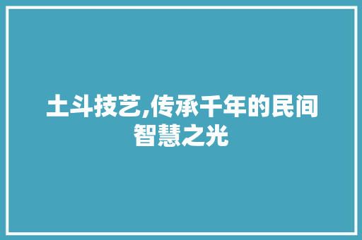 土斗技艺,传承千年的民间智慧之光