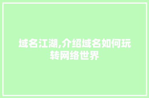 域名江湖,介绍域名如何玩转网络世界