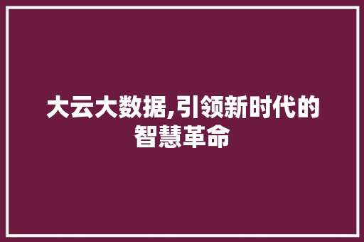 大云大数据,引领新时代的智慧革命