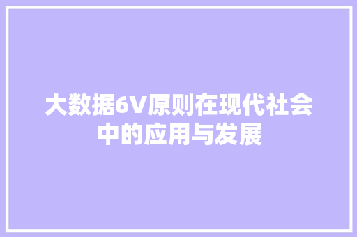 大数据6V原则在现代社会中的应用与发展