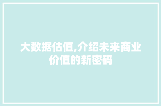 大数据估值,介绍未来商业价值的新密码 PHP