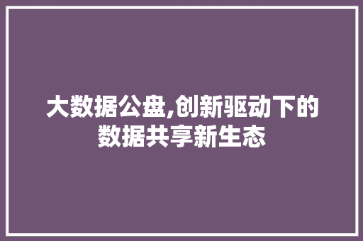 大数据公盘,创新驱动下的数据共享新生态