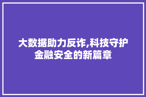 大数据助力反诈,科技守护金融安全的新篇章