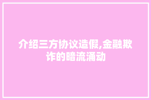 介绍三方协议造假,金融欺诈的暗流涌动