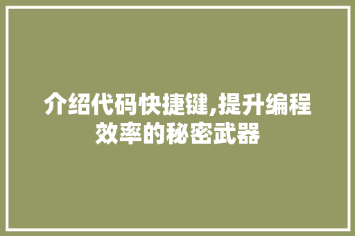 介绍代码快捷键,提升编程效率的秘密武器