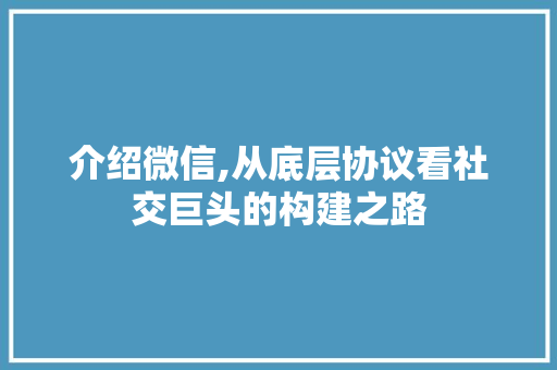 介绍微信,从底层协议看社交巨头的构建之路