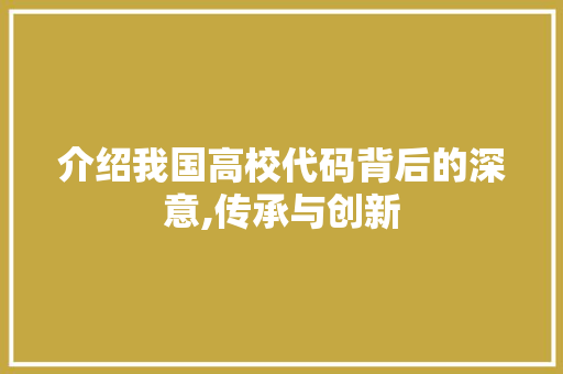 介绍我国高校代码背后的深意,传承与创新