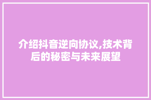 介绍抖音逆向协议,技术背后的秘密与未来展望