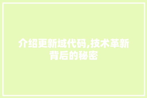 介绍更新域代码,技术革新背后的秘密