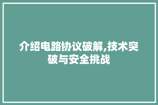 介绍电路协议破解,技术突破与安全挑战