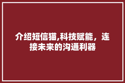 介绍短信猫,科技赋能，连接未来的沟通利器