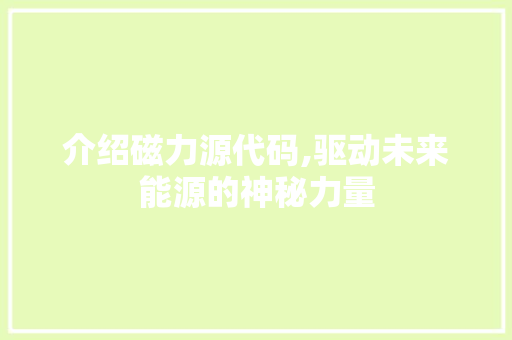 介绍磁力源代码,驱动未来能源的神秘力量