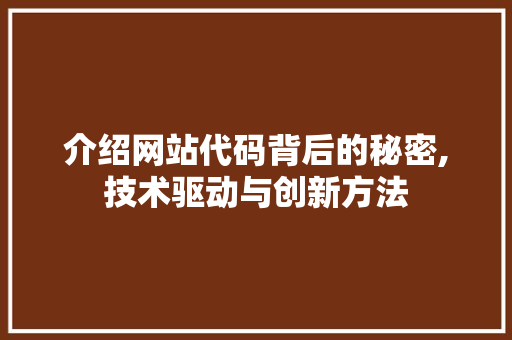 介绍网站代码背后的秘密,技术驱动与创新方法