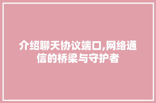 介绍聊天协议端口,网络通信的桥梁与守护者