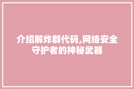 介绍解炸群代码,网络安全守护者的神秘武器