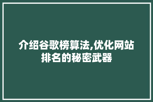 介绍谷歌榜算法,优化网站排名的秘密武器