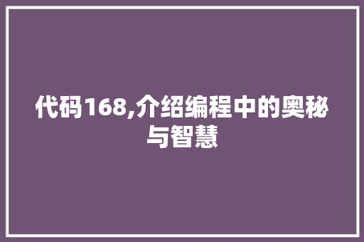 代码168,介绍编程中的奥秘与智慧