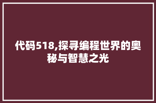 代码518,探寻编程世界的奥秘与智慧之光