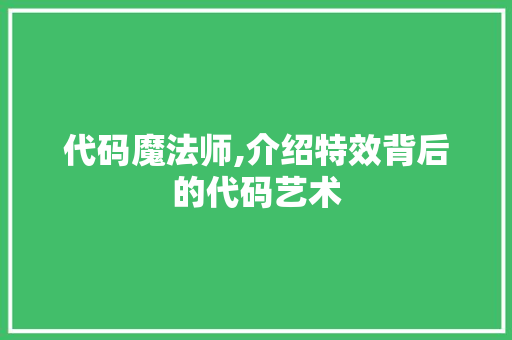 代码魔法师,介绍特效背后的代码艺术