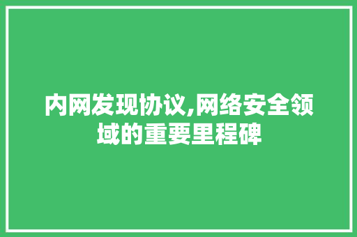 内网发现协议,网络安全领域的重要里程碑