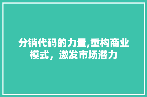 分销代码的力量,重构商业模式，激发市场潜力