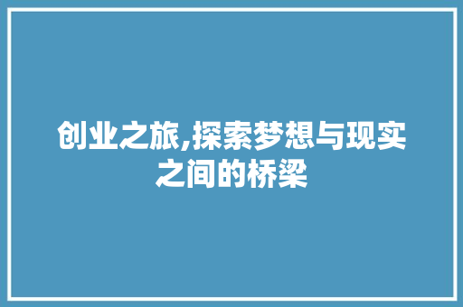 创业之旅,探索梦想与现实之间的桥梁