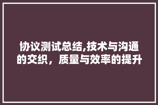 协议测试总结,技术与沟通的交织，质量与效率的提升