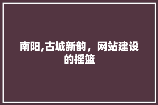 南阳,古城新韵，网站建设的摇篮