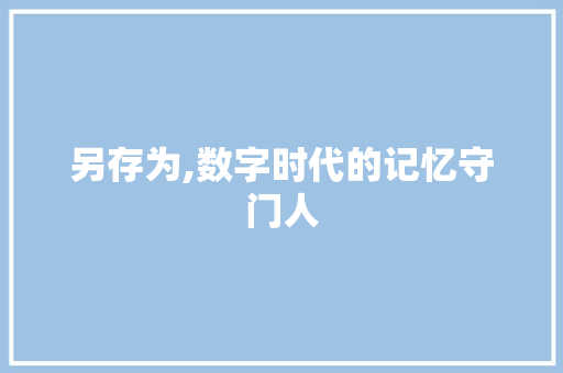 另存为,数字时代的记忆守门人