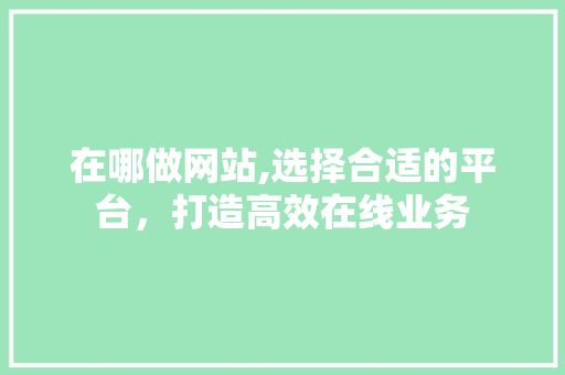 在哪做网站,选择合适的平台，打造高效在线业务