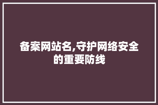 备案网站名,守护网络安全的重要防线 NoSQL