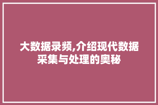 大数据录频,介绍现代数据采集与处理的奥秘