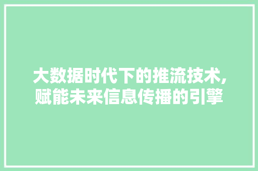 大数据时代下的推流技术,赋能未来信息传播的引擎 Java