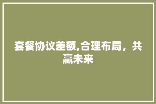 套餐协议差额,合理布局，共赢未来 NoSQL