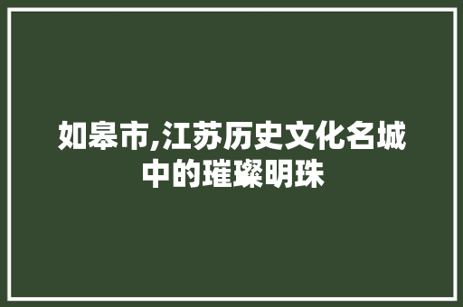 如皋市,江苏历史文化名城中的璀璨明珠