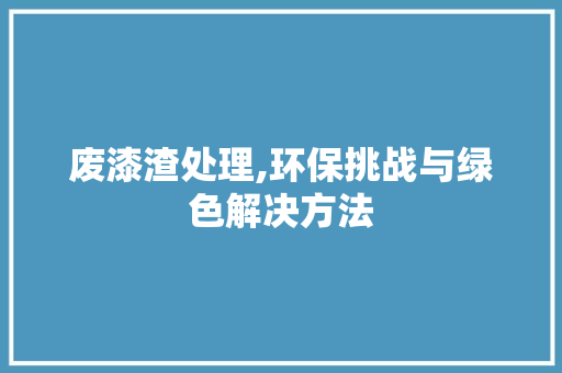 废漆渣处理,环保挑战与绿色解决方法